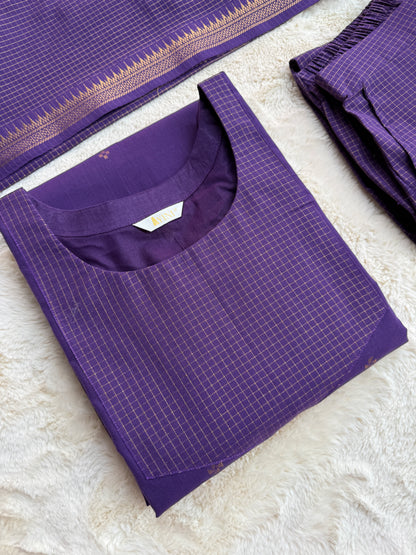 South cotton Purple checks 3 pcs Set