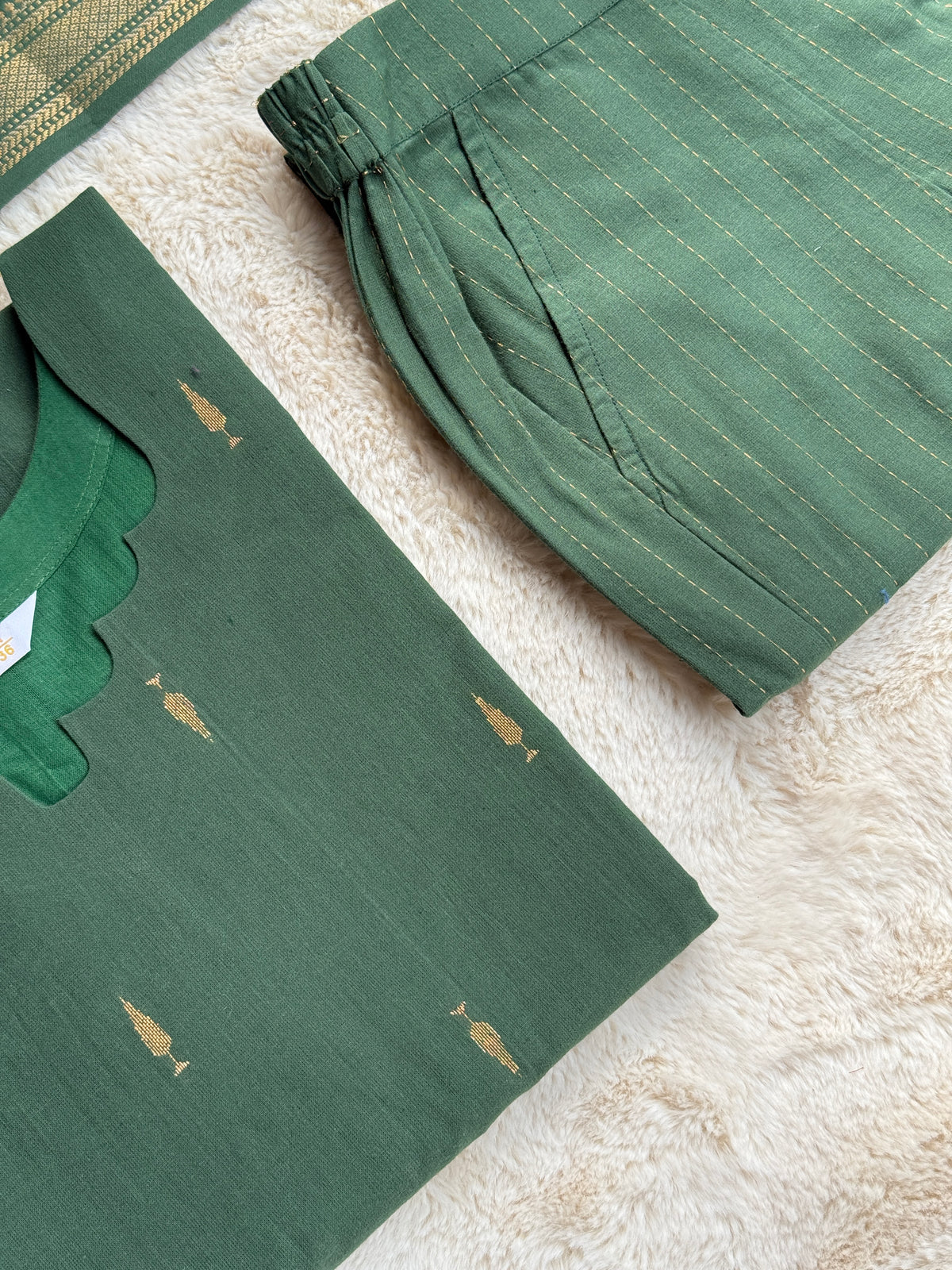 Handloom cotton Butta Green 3 pcs Set