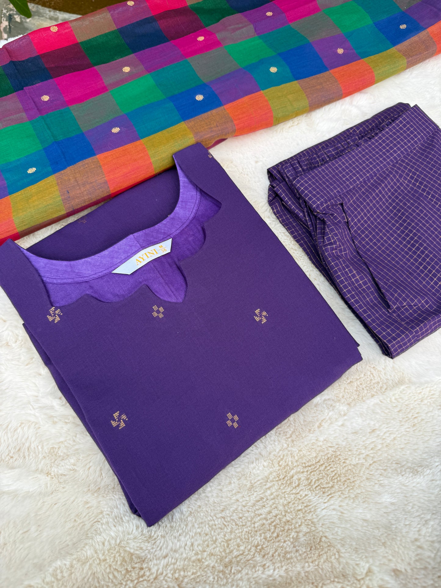 Handloom purple south cotton 3 pcs set