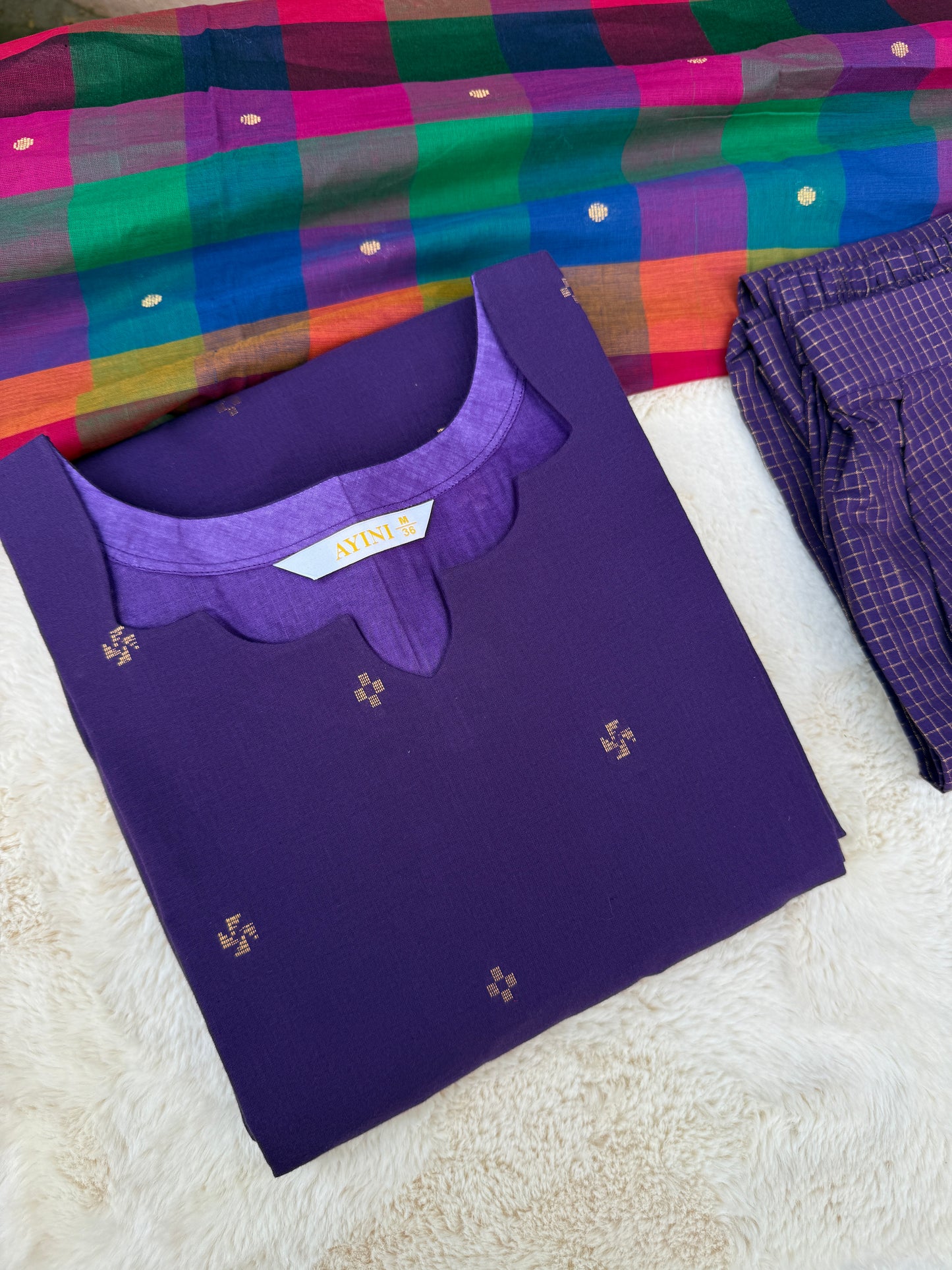 Handloom purple south cotton 3 pcs set