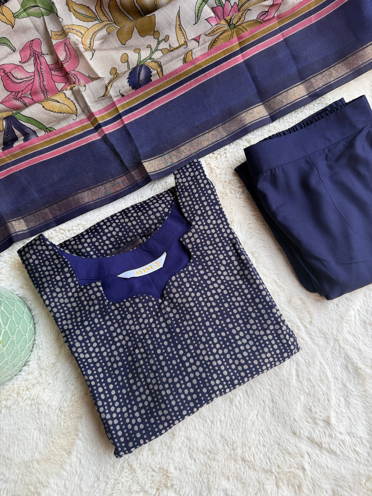 Blue Ploka Dots Chandari 3 pcs Set