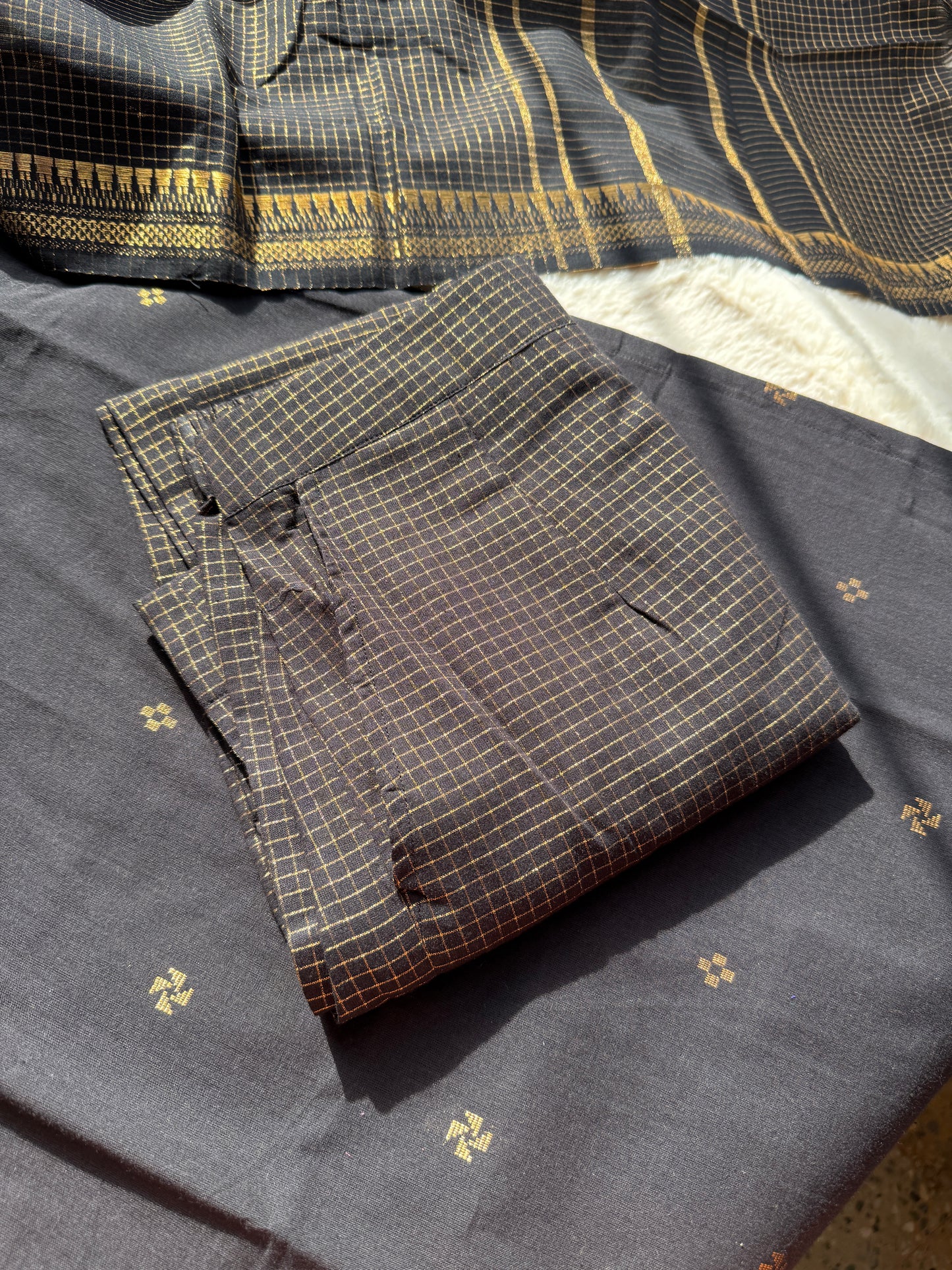 South cotton Black checks 3 pcs Set