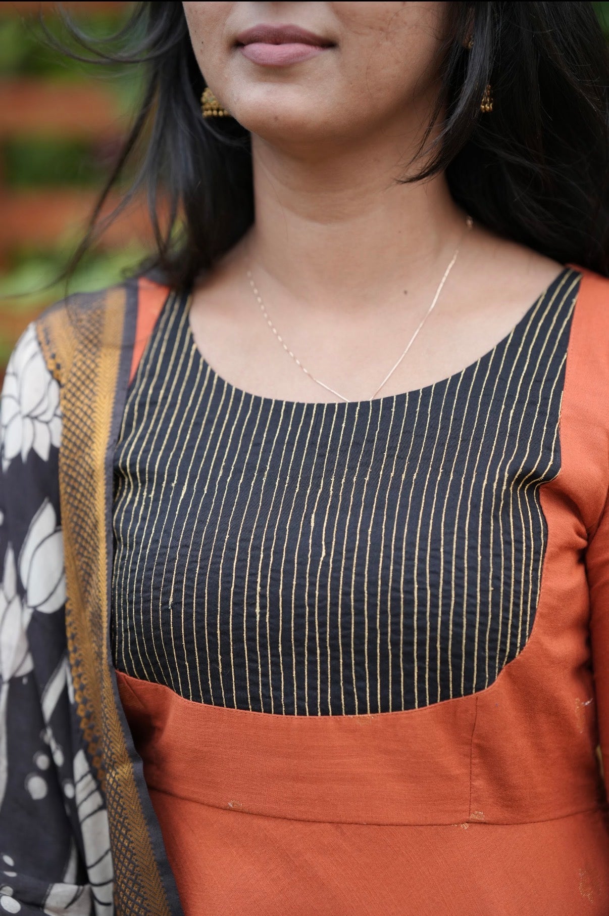 Terracotta Anarkali with black Kalamkari dupatta