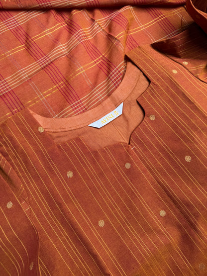 Handloom cotton Rust Gold Stripes 3 pcs Set