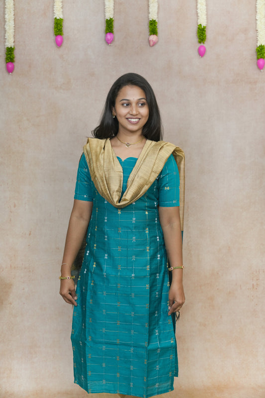 Turquoise with checked pattern salwar sets