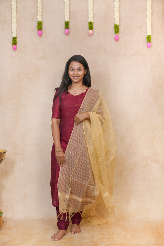 Maroon with checked pattern salwar sets