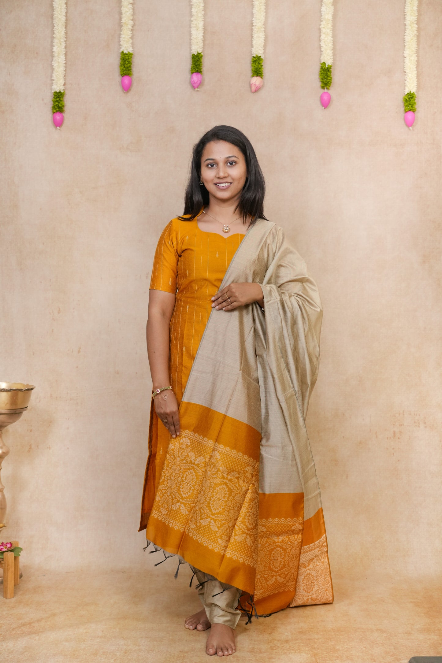 Mustard yellow with vertical thread looms salwar sets