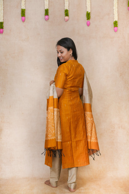 Mustard yellow with vertical thread looms salwar sets