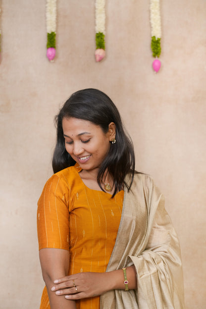 Mustard yellow with vertical thread looms salwar sets