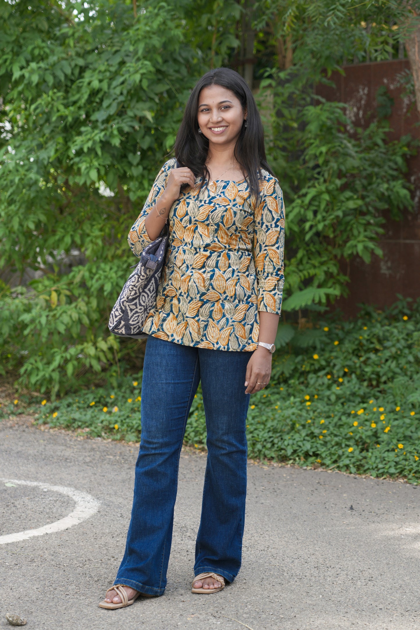 Mustard yellow with indigo kurti