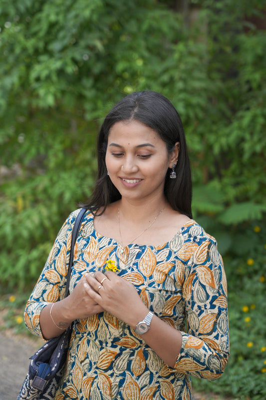 Mustard yellow with indigo kurti