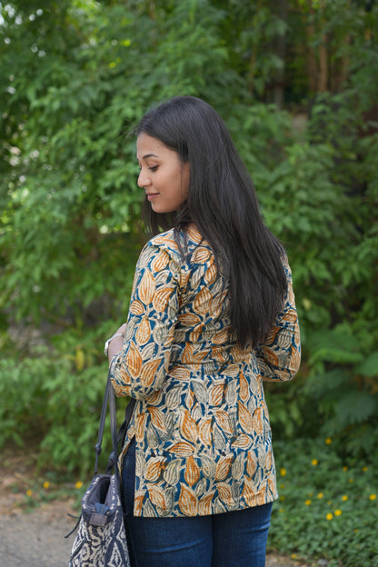 Mustard yellow with indigo kurti