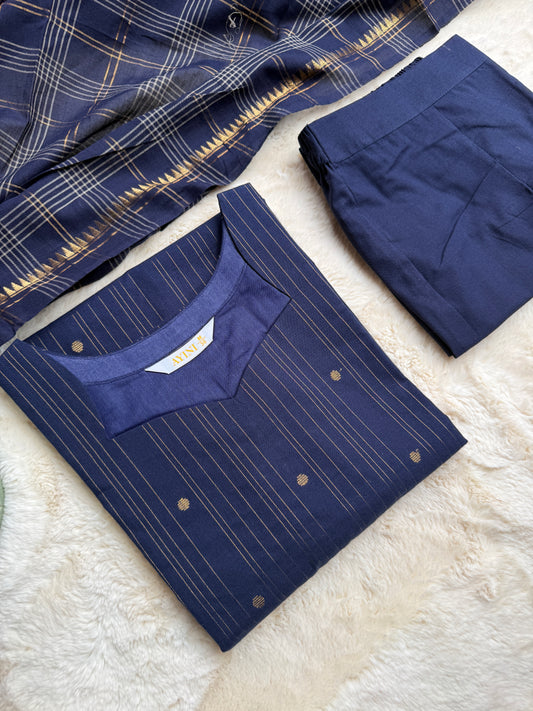 Handloom cotton Blue Butta 3 pcs Set