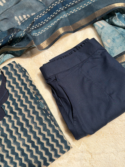 Indigo Blue stripes Chandari 3 pcs Set
