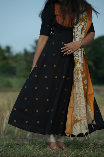 Midnight black Anarkali with Kalamkari dupatta