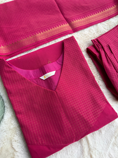 South cotton Pink checks 3 pcs Set