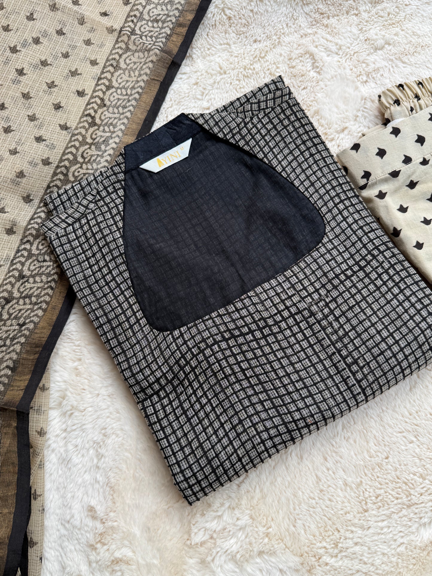 Black checks kota 3 pcs Set