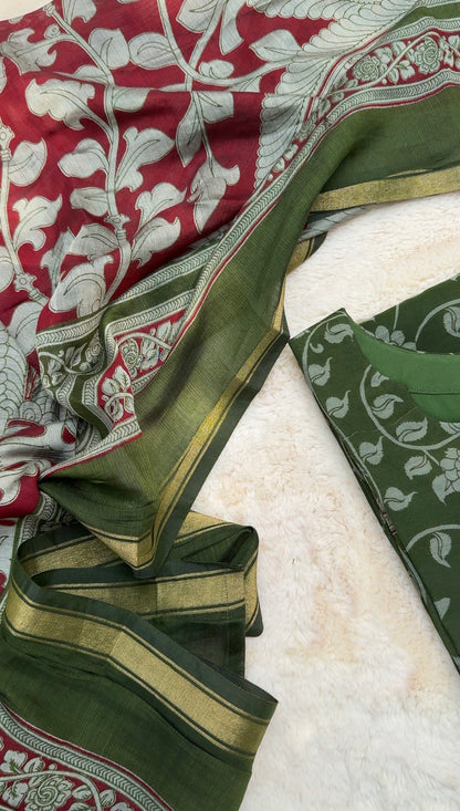 Green floral Chandari 3 pcs Set