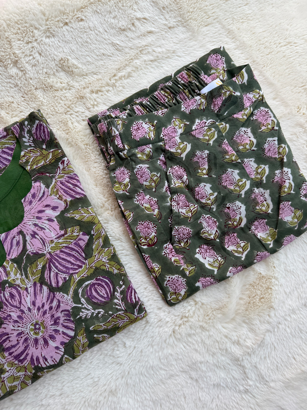 Green Hand block Print Co-ord sets