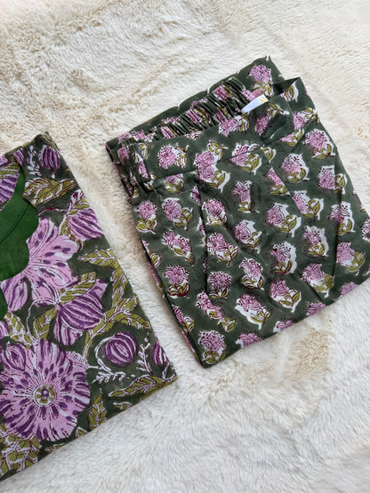 Green Hand block Print Co-ord sets