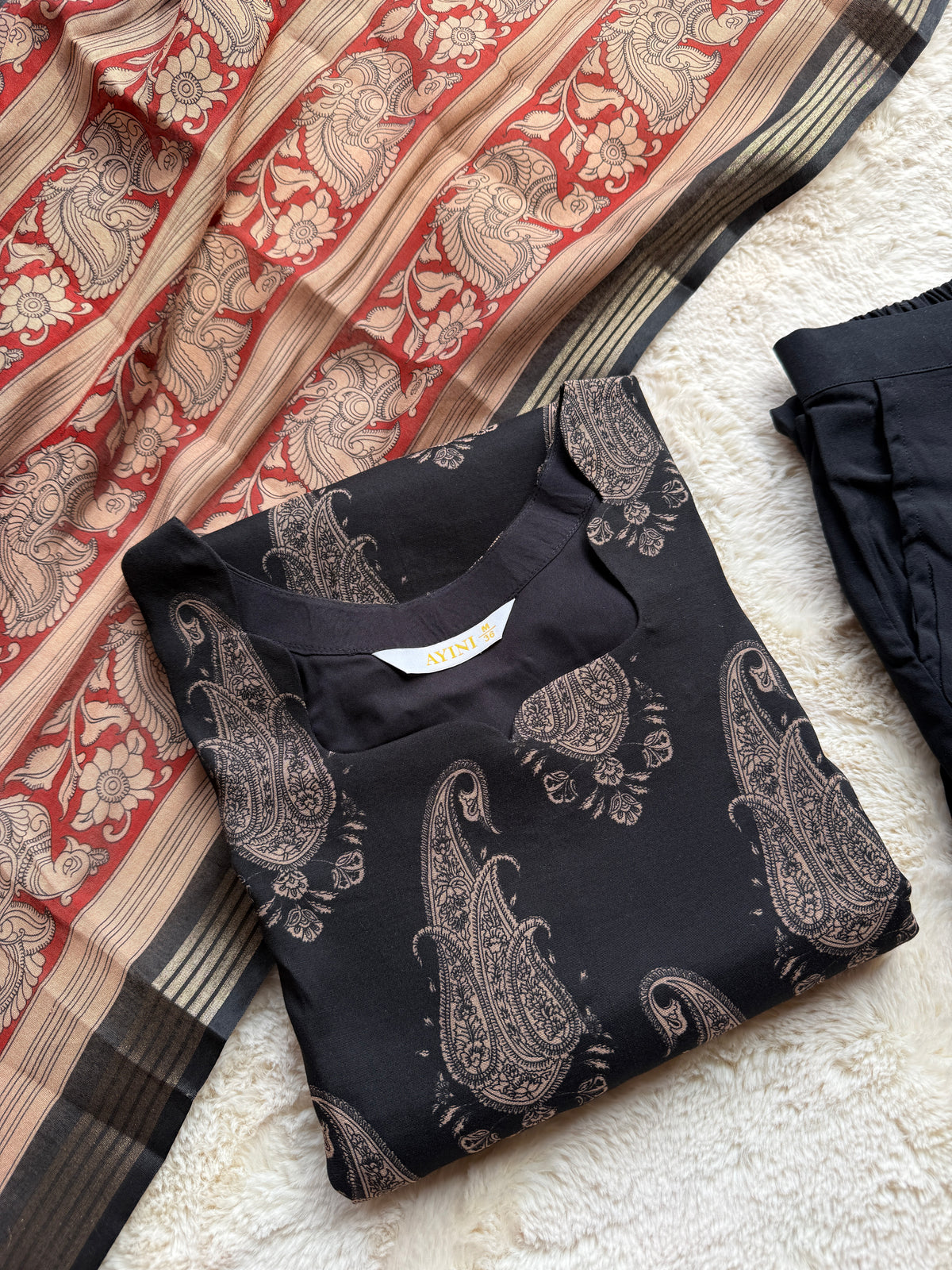 Black floral Butta Chandari 3 pcs Set