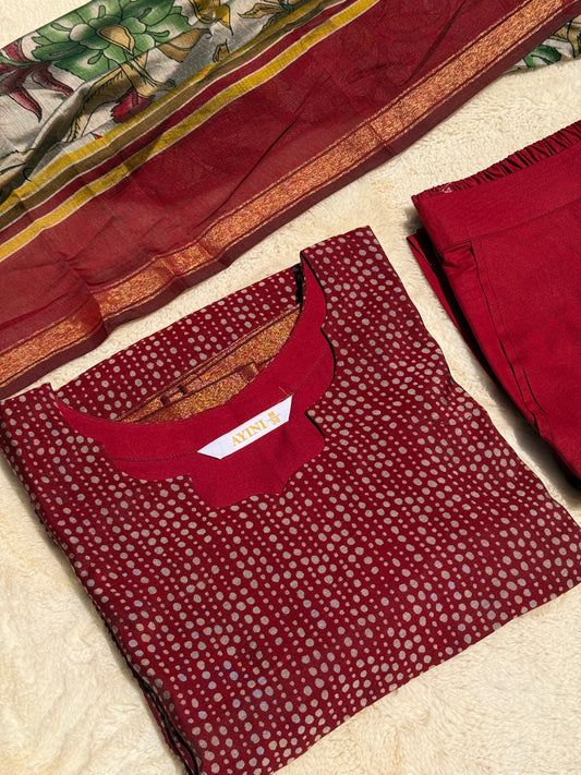 Red Polka Dots Chandari 3 pcs Set