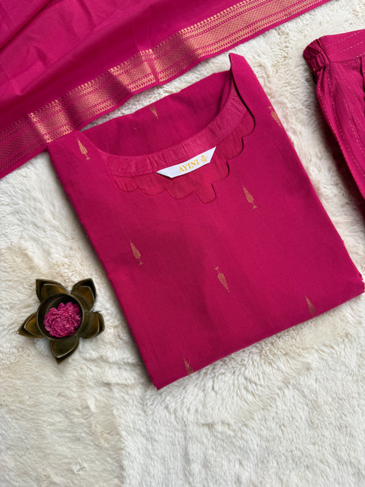 Handloom cotton Butta Pink 3 pcs Set