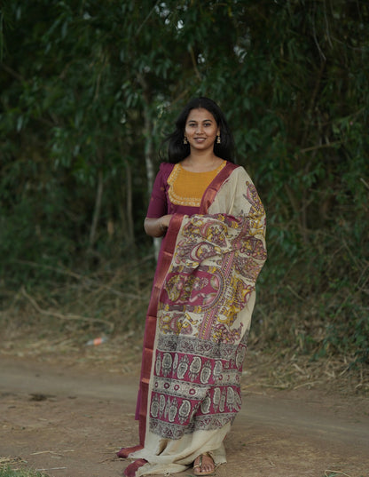 Maroon Maya Anarkali suit with Kalamkari dupatta