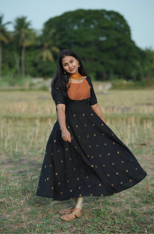 Midnight black Anarkali with Kalamkari dupatta