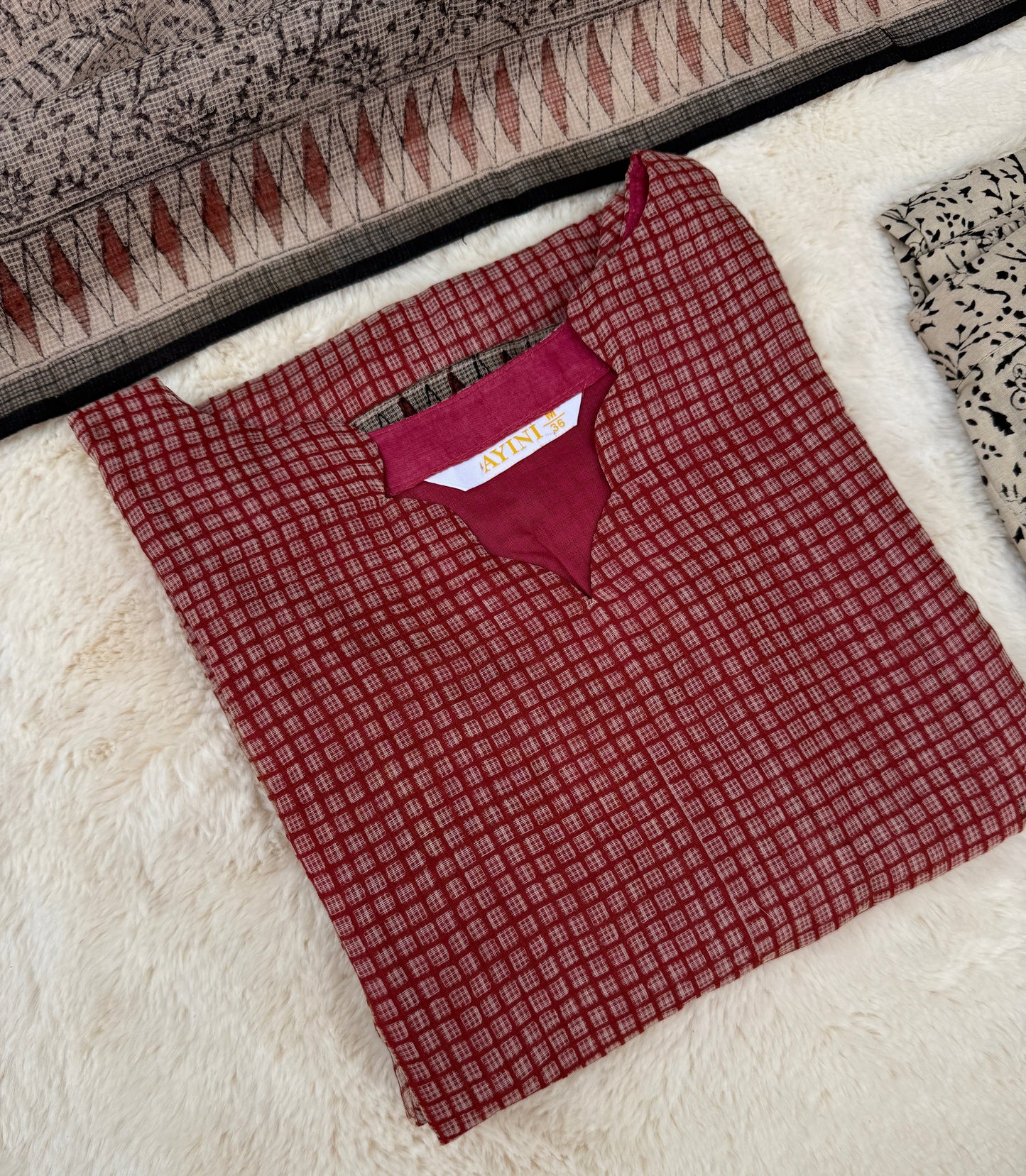 Red checks kota 3 pcs Set