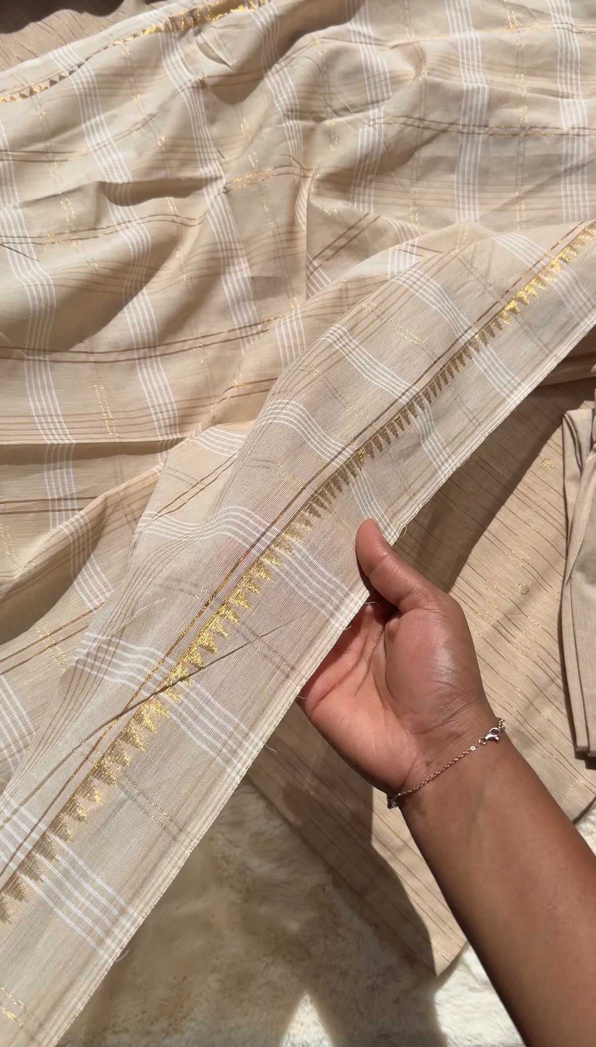 Handloom cotton Cream white 3 pcs Set