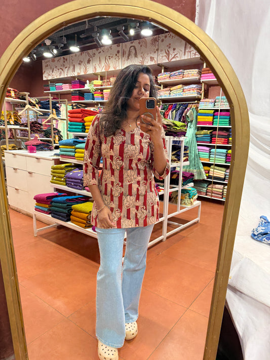 Red strips pattern kurti