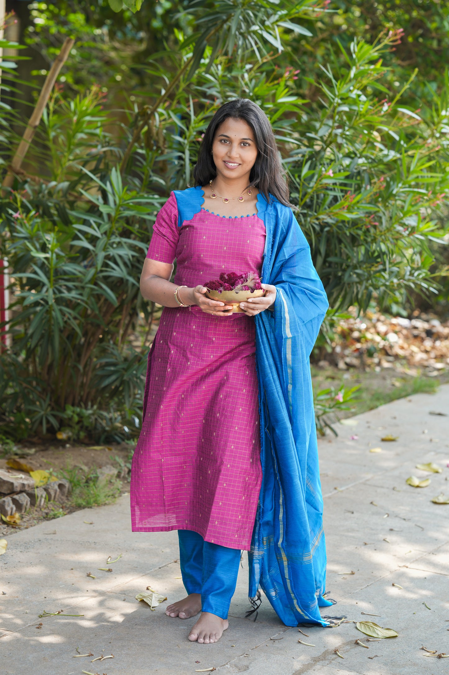 Pink & blue with Scalloped pattern salwar set