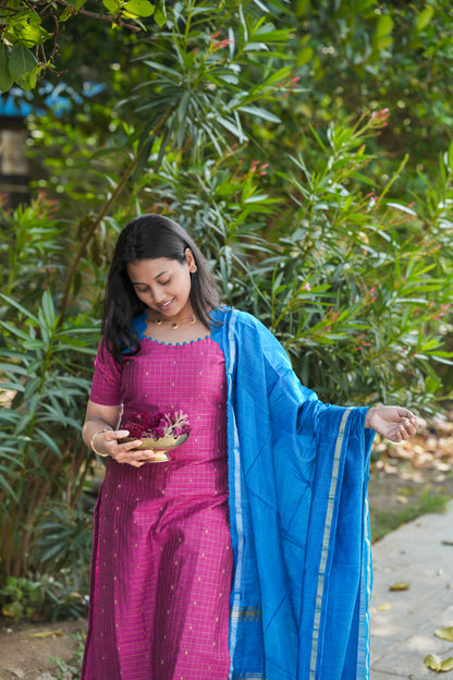 Pink & blue with Scalloped pattern salwar set