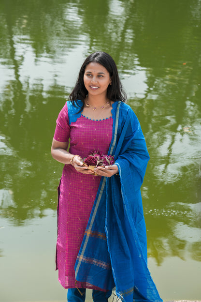 Pink & blue with Scalloped pattern salwar set