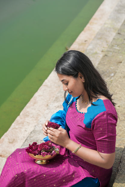 Pink & blue with Scalloped pattern salwar set
