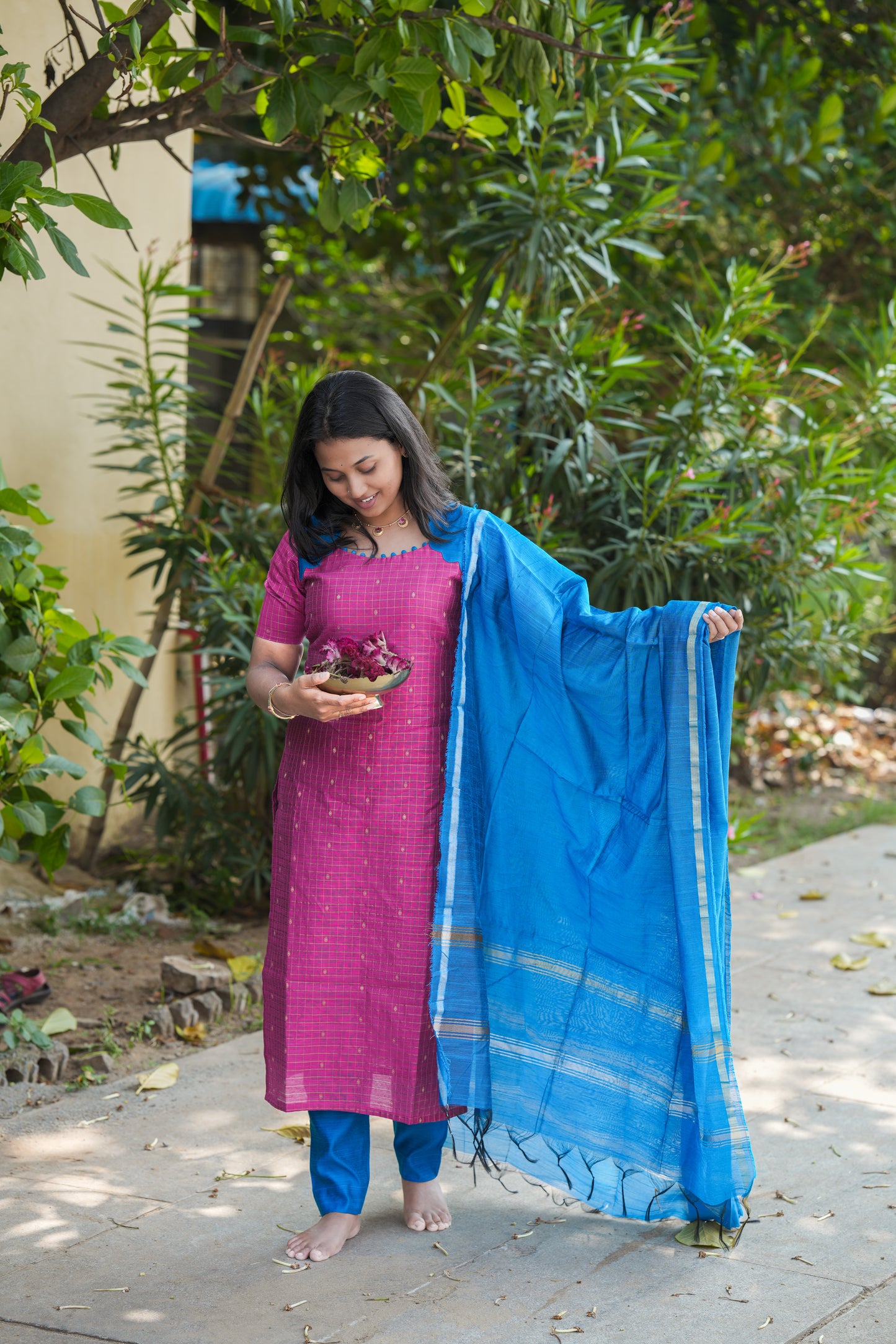 Pink & blue with Scalloped pattern salwar set