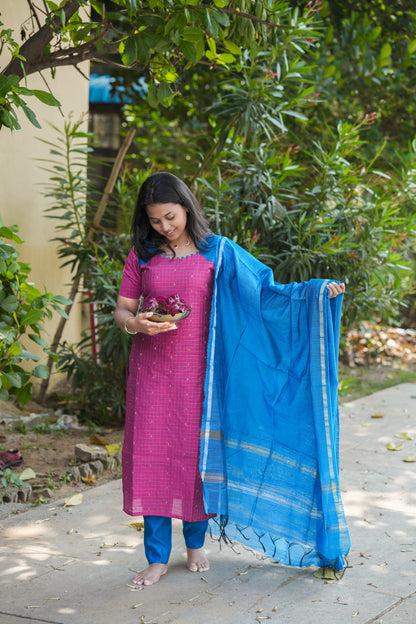 Pink & blue with Scalloped pattern salwar set