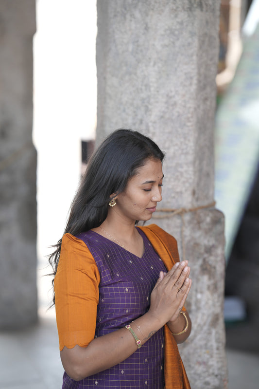 Mustard & purple with Scalloped pattern Salwar sets