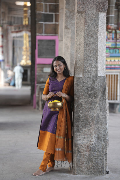 Mustard & purple with Scalloped pattern Salwar sets