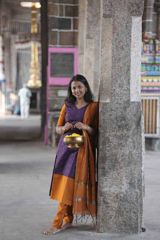 Mustard & purple with Scalloped pattern Salwar sets