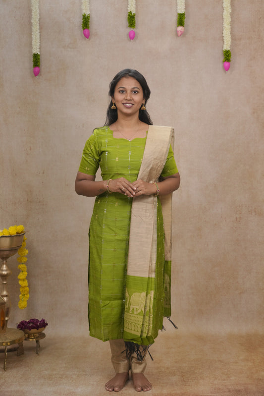 Green zari checked pattern salwar sets