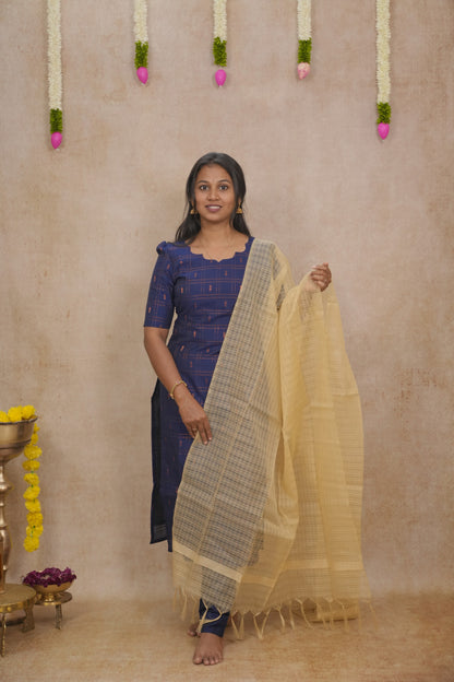 Blue copper zari checked pattern Salwar set