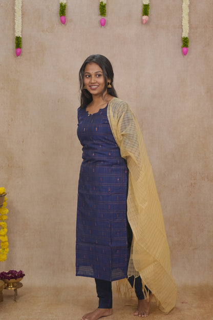 Blue copper zari checked pattern Salwar set