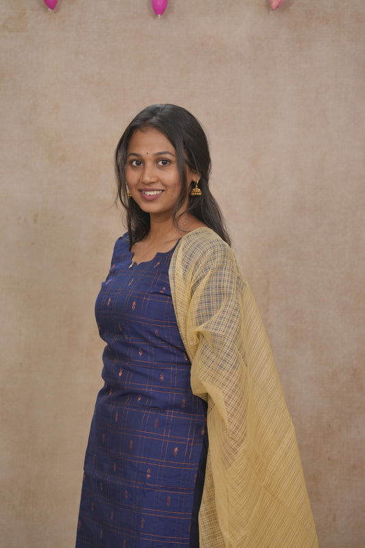 Blue copper zari checked pattern Salwar set