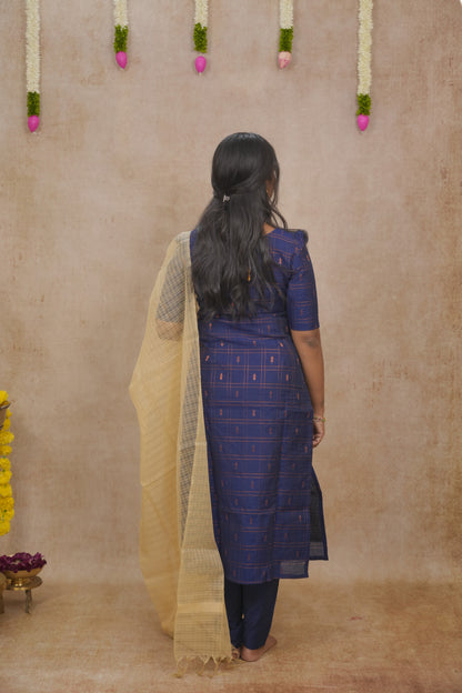 Blue copper zari checked pattern Salwar set
