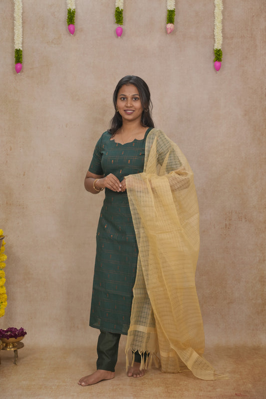 Green copper zari checked pattern Salwar set