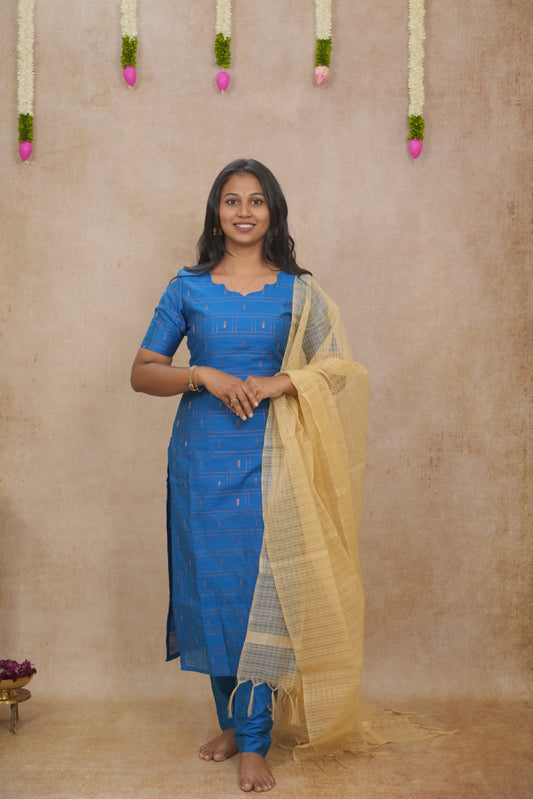 Blue copper zari checked pattern Salwar set
