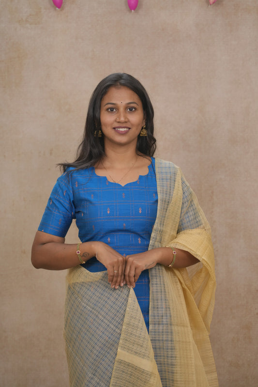 Blue copper zari checked pattern Salwar set