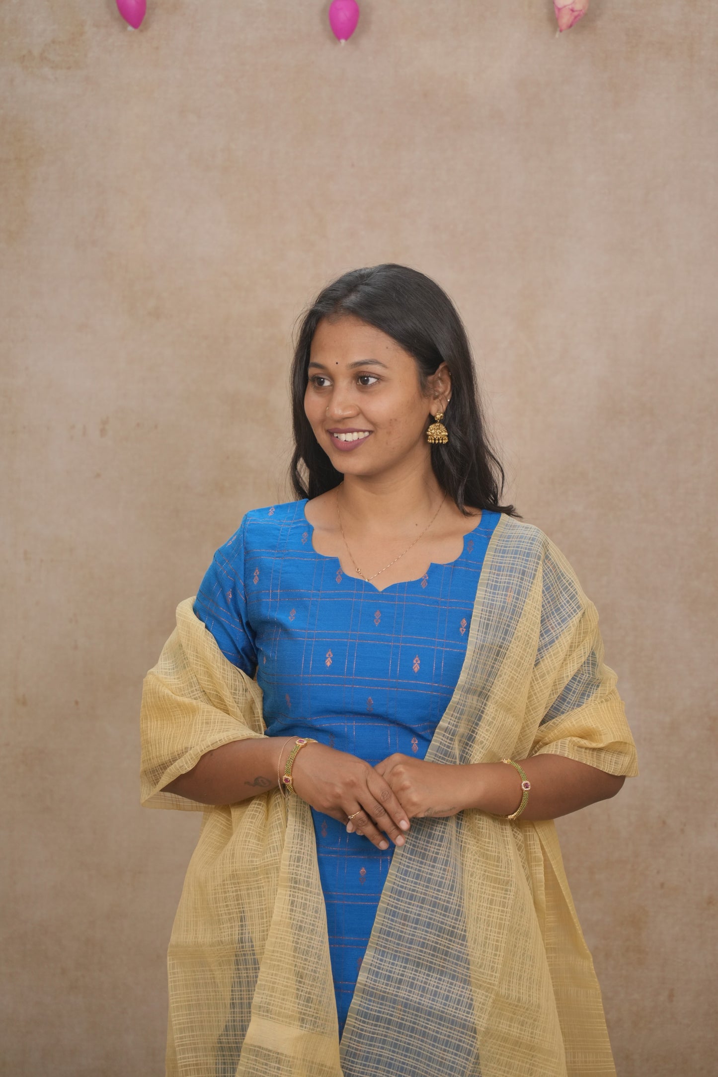 Blue copper zari checked pattern Salwar set